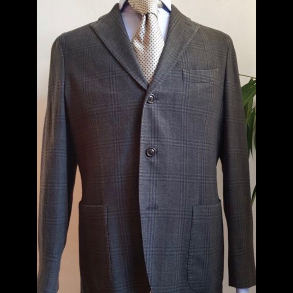 Biglioli Unstructured Plaid Wool K Jacket Gray XL